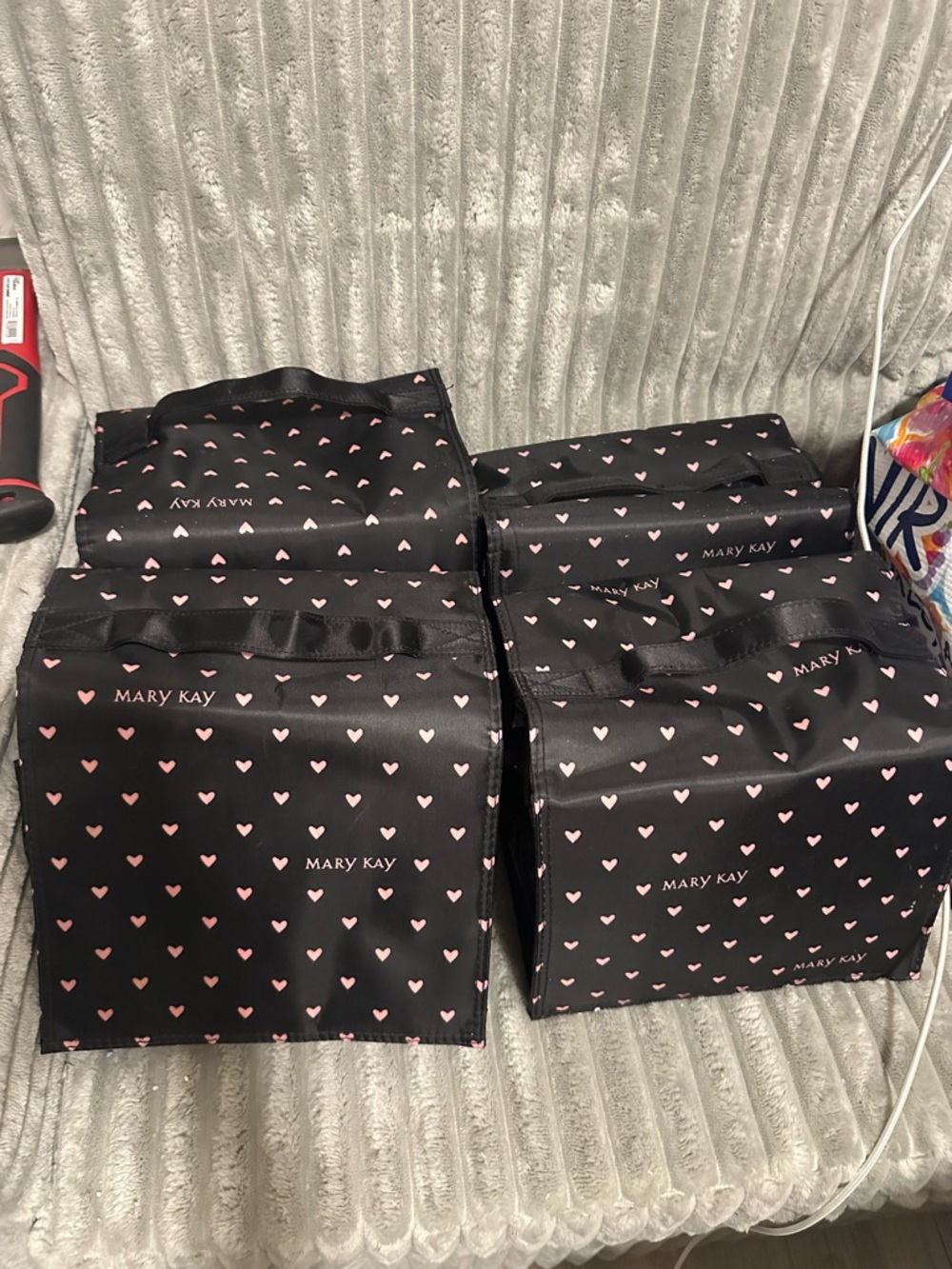 Mary Kay Black Cosmetic Travel Bags with Pink Heart Print